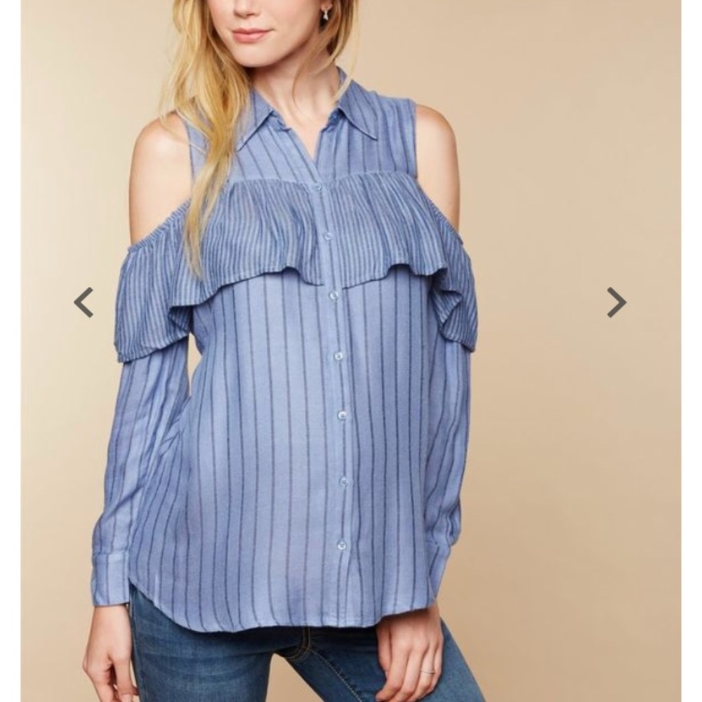 Motherhood Maternity Ruffle Cold Shoulder LS Top